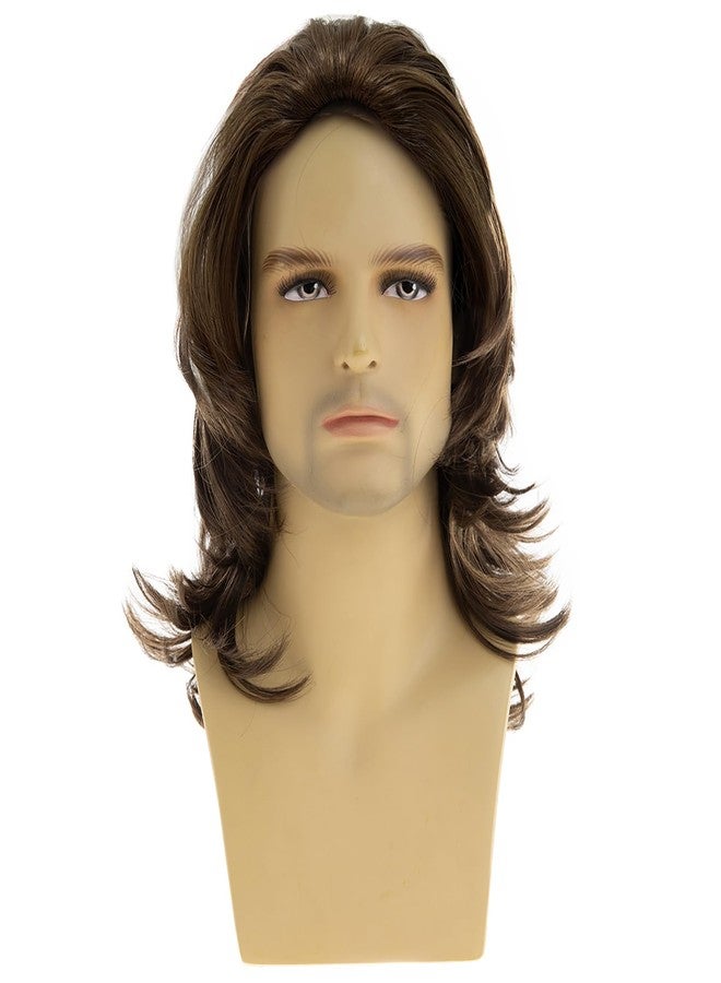 Dsimeig Long Wavy Brown Wigs for Men Natural Layered Rocker Style Cosplay Hair Wig - Image 2